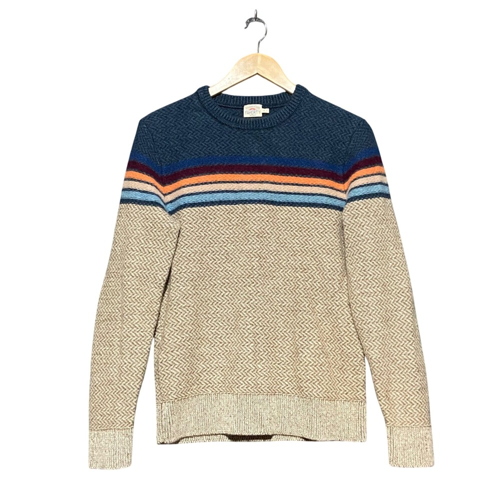 Faherty Mens 100% Merino Wool Donegal Crew Neck Sweater M Twilight Sky Ombre New
